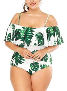 Wavely women's large size swimwear, 1 piece swimsuit, ruffled flounce off-shoulder best bathing suit for plus size, best swimsuits for plus size