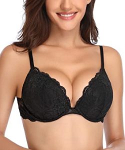 Deyllo Women’s Push Up Lace Bra Comfort Padded Underwire Bra Lift Up Add One Cup, one of the best bra for nipple coverage, nipple concealer bras, what type of bra should i wear to hide nipples