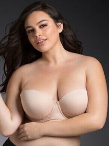 Nude Microfiber Lace strap-free Bra with Stay-put Push-up padding, best strapless bra for heavy breasts, best bra to push breasts together, best no show strapless bra, best strapless bra for g cup
