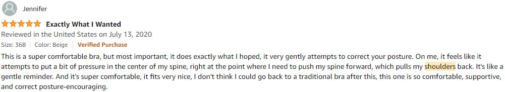A verified buyer's review on Amazon for Leonisa Criss Cross Posture and Back Support Bra for Women with Full Coverage