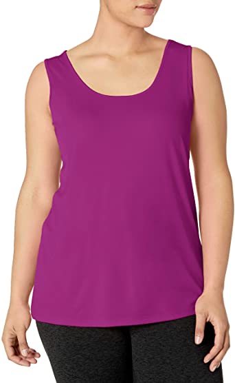 JUST MY SIZE Women's Plus Size Cooldri Performance Scoopneck Tank Top. best top for hiding belly fat when you are wearing a pair of jeans