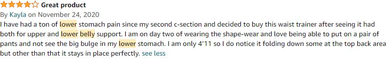 A verified customer's review for BRABIC 2 in 1 Postpartum Belly Wrap Girdle Pelvis Belt Waist Trainer Tummy Control Shapewear for Women