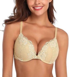 Deyllo Women’s Push Up Lace Bra Comfort Padded Underwire Bra Lift Up Add One Cup. Best laced bra for cleavage, one of the best cleavage bras