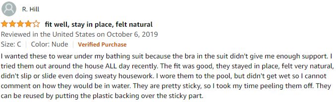 A positive buyer's review for Niidor Adhesive Strapless Sticky Invisible Push up Silicone Backless Bras for Backless Dress with Nipple Covers