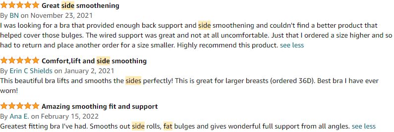 Buyers' feedback on Amazon for Felina Paramour Marvelous Side Smoothing T-Shirt Bra
