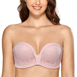 DELIMIRA Women's Slightly Lined Lift Great Support Lace Strapless Bra. One of the best bras for halter tops