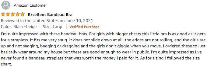 A positive shopper's feedback for ANGOOL Strapless Comfort Wireless Bra with Slip Silicone Bandeau Bralette Tube Top