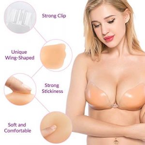 Niidor Adhesive Strapless Sticky Invisible Push up Silicone Bras for Backless Dress with Nipple Concealers. best for wearing with halter neck attire