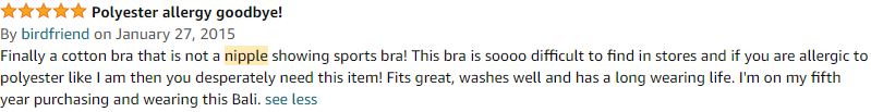 A customer's review on Amazon Bali Women's Double-Support Cotton Wirefree Bra DF3036