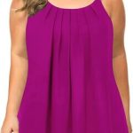 MANER Women's Plus Size Cami Casual Pleated Chiffon Tank Top with Beaded Straps. best tank tops for plus size.