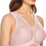 DELIMIRA Women's Full Coverage Wirefree Lace Plus Size Front Closure Racerback Bra. This is one of the best front closing bras no underwire.