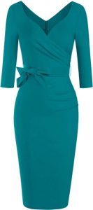 MUXXN Women's Vintage Faux Wrap V Neck 3/4 Sleeve Formal Party Work Dress with Belt. A gorgeous formal wear for pregnant women