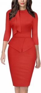 Moyabo Women's Tie Neck Vintage Bodycon Peplum Business Formal Work Pencil Dress. best peplum dress to hide a belly, one of the formal dresses that hide belly fat