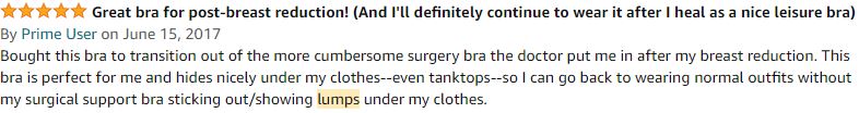 A buyer's feedback on Amazon for YIANNA Women's Post-Surgery Front Closure Brassiere Sports Bra