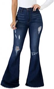 Bell Bottom Jeans for Women, Ripped High-Waisted Classic Flared Denim Pants. One of the best pair of mom jeans for a big belly
