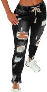 KUNMI Women High Waist Skinny Stretch Ripped Jeans Destroyed Denim Pants Plus Size- one of the best ripped jeans 