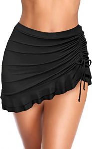 SHEKINI Women's Swimdress Ruffle Swim Skirt Side Pull Tie Swimsuit Bottom. One of the best swim skirts for women with violin hips