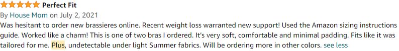 A legitimate shopper's review on Amazon for the Amazon Essentials Women's Classic T-Shirt Bra 