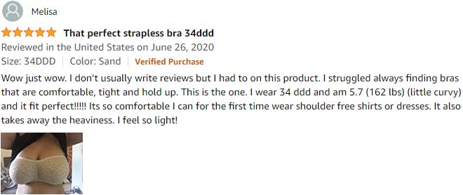 A legitimate buyer's feedback on Amazon for Wacoal Women's Halo Strapless Bra