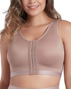 CURVEEZ Women's Post-Surgery Comfort Front Closure Brassiere Support Sports Bra with Adjustable Wide Strap. One of the best compression bras for breast lymphedema, best bra for lymphatic drainage