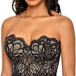 DOBREVA Women's Strapless Floral Lace Bra Mini Bustier Longline Lightly Lined Underwire. It's side boning prevents side spilling of breast tissue