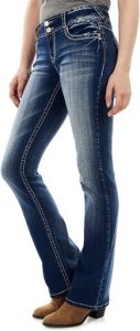 WallFlower Women's Instastretch Bling Luscious Curvy Bootcut Jeans. One of the best jeans for wearing with duck boots
