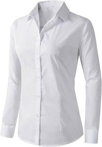 Beninos Women's Formal Shirt, Work Wear White Simple Blouse for Matching with Tight Skirts