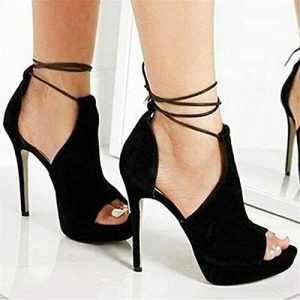 Fashare Women's Peep Toe Platform Heels Sexy Sandals Strappy Lace Up Tie Stilettos Dress Pumps Shoes