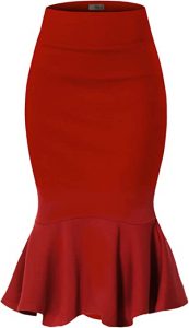 H&C Women Premium Nylon Ponte Stretch Office Pencil Skirt with a Fishtail Bottom Below the Knee level. Made in the USA