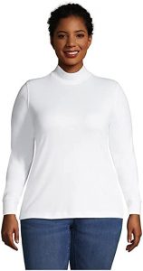 Lands' End Women's Relaxed Cotton Long Sleeve Mock Turtleneck. If you're wondering about how to wear a football jersey casually, you need this neutral colored turtleneck top for layering underneath the jersey. 