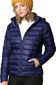 Lock and Love Women's Ultra Light Weight Packable Down Jacket with Removable Hoodie. One of the best jackets for 40 degree weather