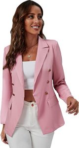 MakeMeChic Women's Lapel Collar Long Sleeve Double Button Work Office Blazer Jacket. A double-breasted women's blazer, best for styling with crop tops