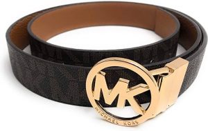 Michael Kors Women's Reversible Belt White/ Brown MK Gold Buckle. best buckle for wearing with jerseys