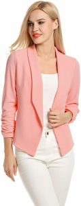 POGTMM Women 3/4 Sleeve Blazer Open Front Cardigan Jacket matched with a tank top