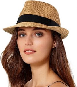 SonyMony Store Ladies’ Short Brim Straw Sun Hat Fedora Trilby Panama (strawlike) Hat