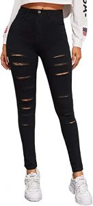 SweatyRocks Women's High Waisted Stretch Ripped Slimming Jeans, Distressed Denim Pants