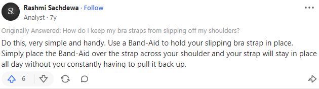 A discussion on Quora.com about how band aids can help prevent bra straps from slipping