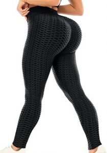 A lady wearing the ViCherub Women's Scrunch Butt TikTok Leggings for Butt Lifting, Workout Yoga Pants Tummy Control High Waisted Textured Tight