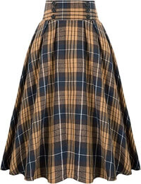 The Belle Poque Women Plaid Skirt, Vintage High Waist Pleated A-line Skirt with Pockets 