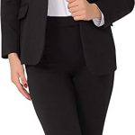 A female staffer modeling the Marycrafts Women's Business Blazer Pant Suit Set for the Workplace. An affordable plus size office attire for chubby ladies