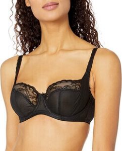 A model wearing the Panache Women's Jasmine Balconette Bra (6951), a bra that helps to projects the boobs forward and to shape them