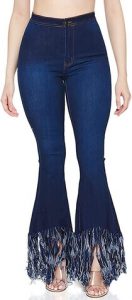 A lady modeling one of the best women's flared jeans, the SOHO GLAM High Waisted Stretchy Bell Bottom Jeans