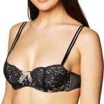 A woman modelling the b.tempt'd Women's Ciao Bella Balconette Bra, one of the best bras for wear under a square neckline top