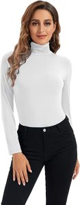 HoneyEcho Women’s Long Sleeve Turtleneck Top, Soft Stretchy Fitted Base Layer Shirt, one of the best tops to wear with bell bottom jeans