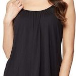 A lady showcasing the 32 DEGREES Cool Women's Shirred Flowy Cami with Built-in Brassiere Cups
