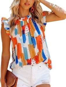 The Allimy Women Summer Ruffle Trim Neckline Tank Top. One of the Best Shirts with Ruffled or Pleated Necklines