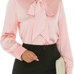 The elegant Anna & Chris Escalier Women's Silk Blouse Long Sleeve Bow Tie Neck Button Down Shirts. One of the best bow tie women's shirt