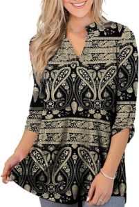 The Othyroce Women’s Floral Printed Tunic Top, 3/4 Roll Sleeve V Neck Blouse